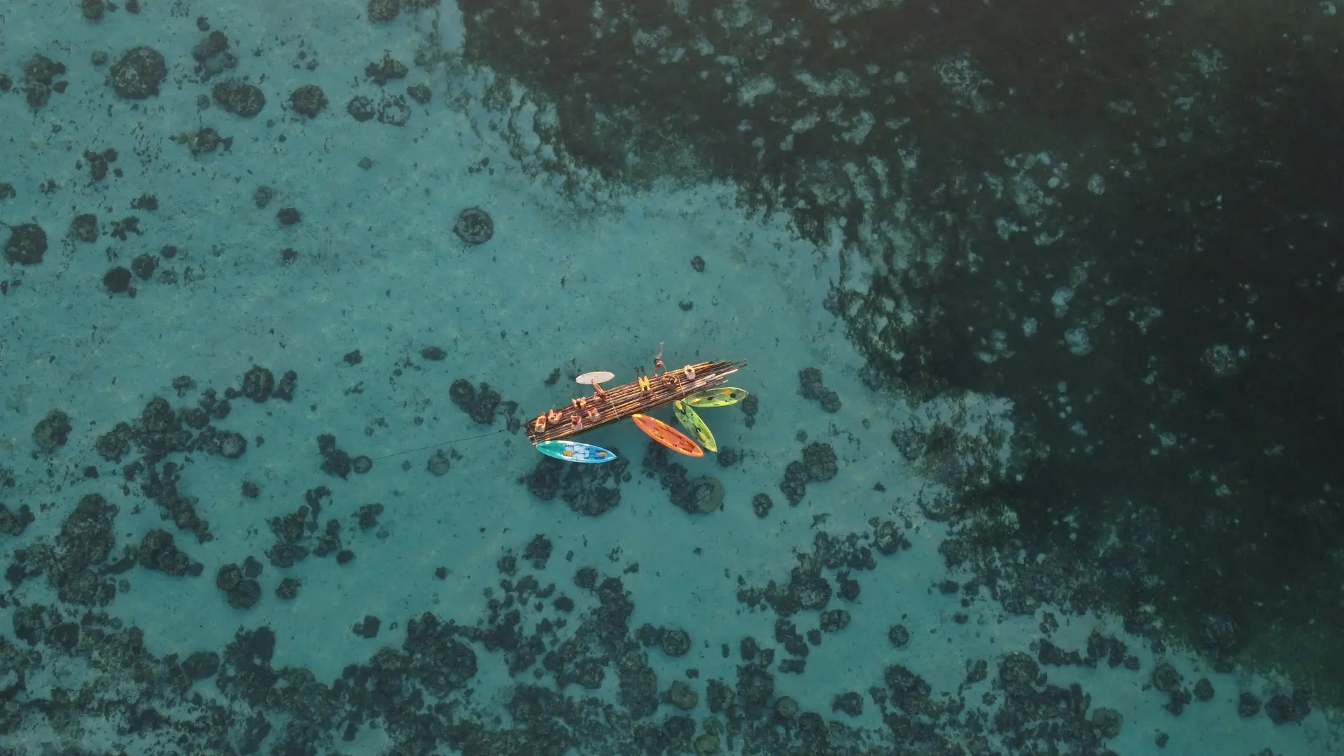Aerial view of kayaking in crystal clear water